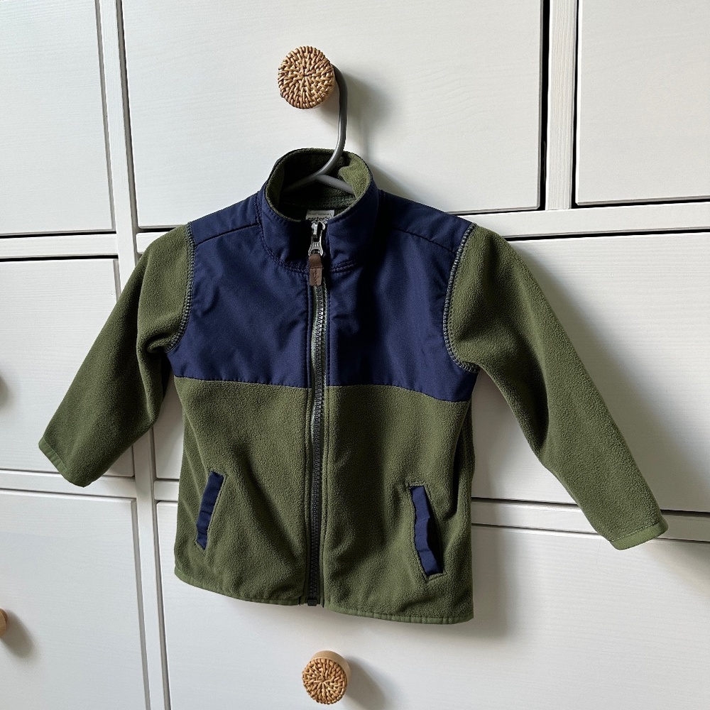 Carter's Baby Boy Jacket Size 12M Fleece Zip Up Lightweight Green Navy